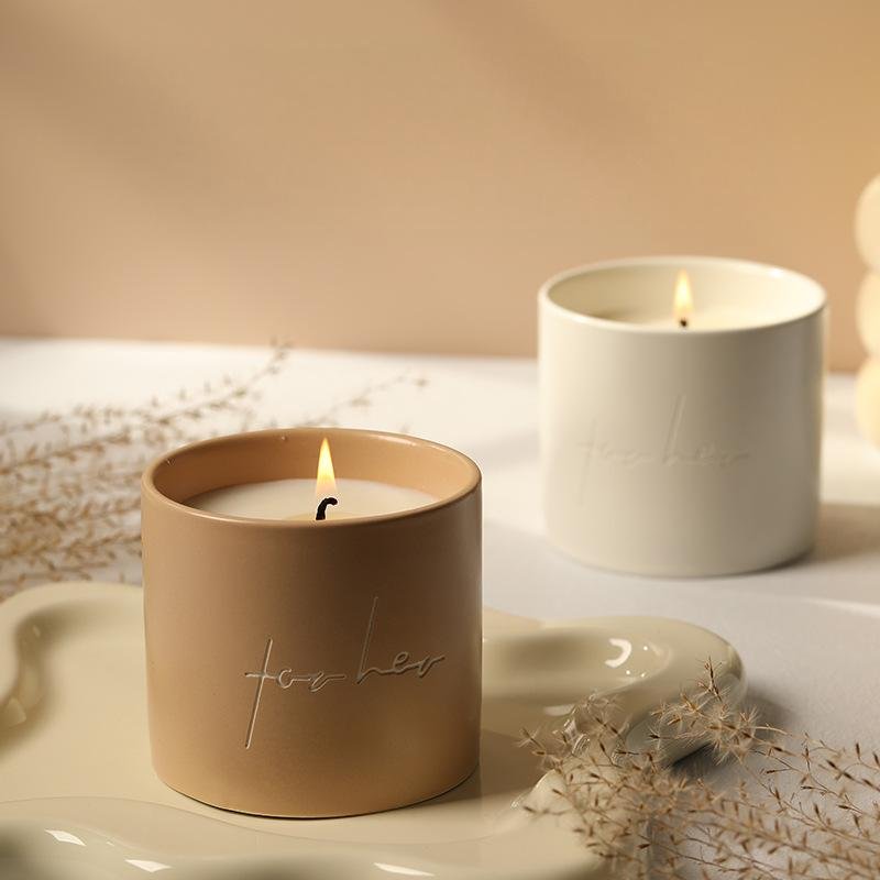 Ceramic Cup with Simple Plant Essential Oil Scented Candle