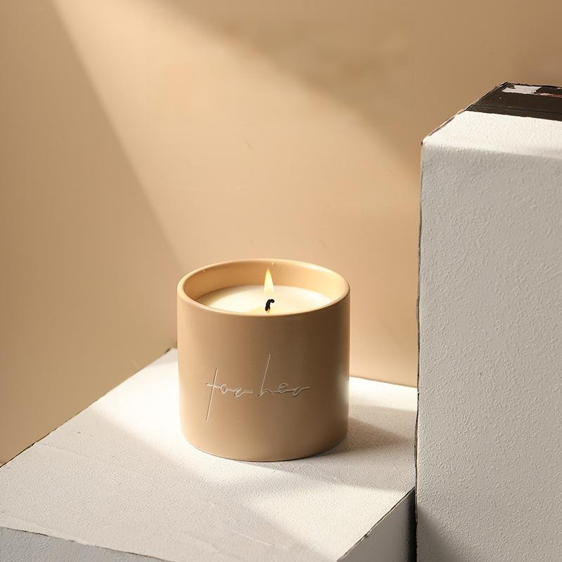 Ceramic Cup with Simple Plant Essential Oil Scented Candle