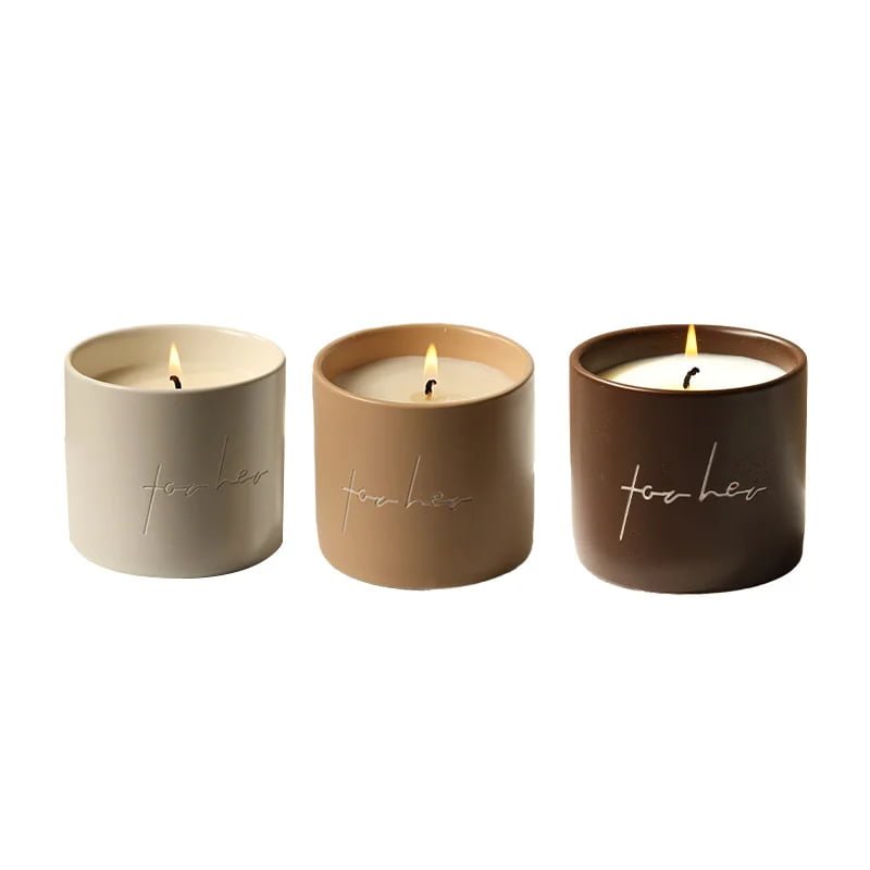 Ceramic Cup with Simple Plant Essential Oil Scented Candle